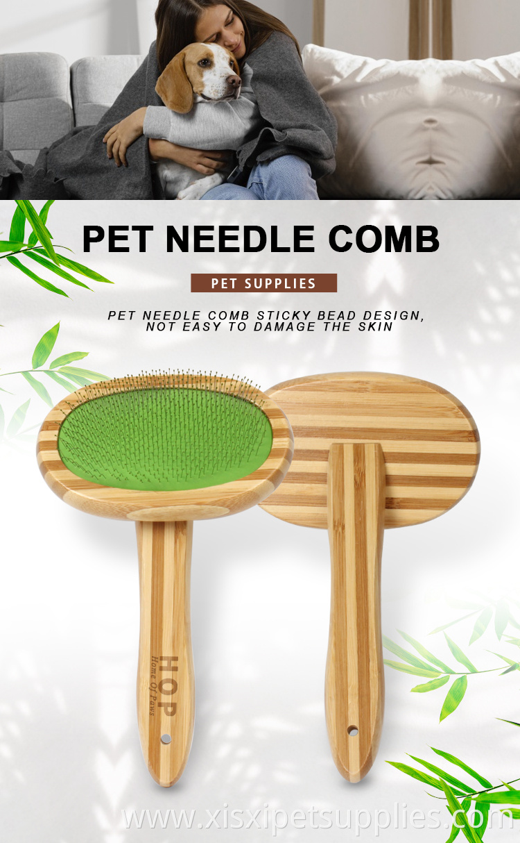Factory Wholesale Bamboo Wooden Long Pin Dog Brush Pet Cat Wire Grooming Slicker Brush With Sticky Beads